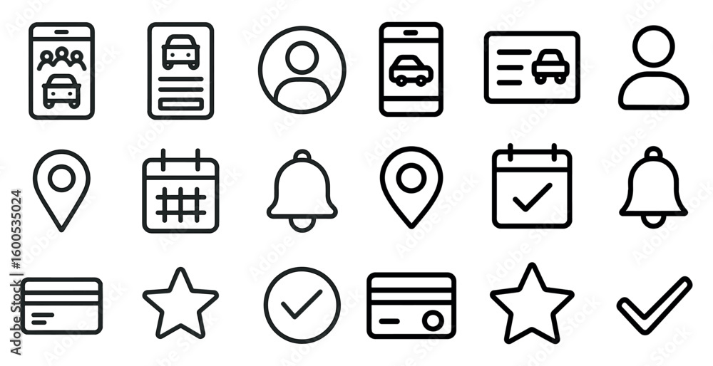 Poster mobile and communication line icons set – outline, interface, app design essentials