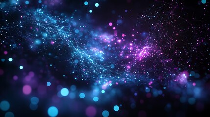 Obraz premium Vibrant cosmic nebula with glowing blue and purple particles creating a magical and ethereal celestial background effect