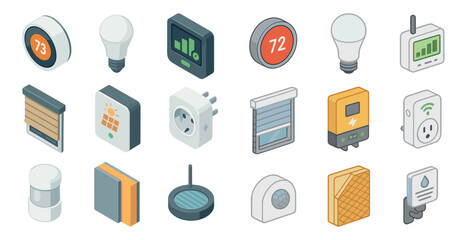 Smart home devices icons set &ndash; isometric, tech, automation and gadget symbols