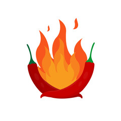 vector of hot chili peppers and burning fire