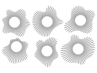  Abstract Sound Wave-Inspired Circular Line Burst Set with Irregular Shapes &ndash; Black and White Vector Elements for Audio Visualization, Tech Graphics, Logos, and Modern Design Projects
