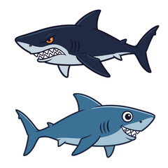 Two cartoon-style sharks on a white background