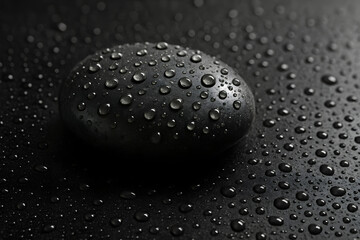 Closeup of Wet Smooth Dark Stone with Water Droplets for Spa Nature Calmness and Wellness Themes
