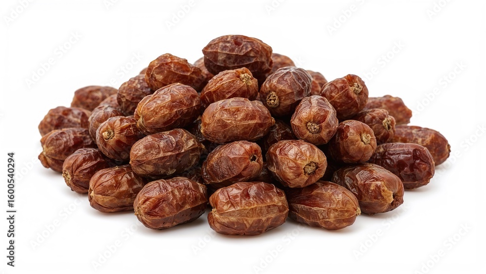 Poster collection of appetizing dried dates displayed on white