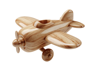 miniature wooden airplane isolated on a transparent background