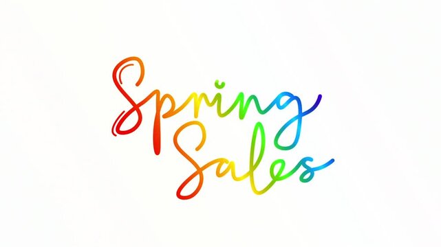 spring sales One line continuous animated typography intro outro, mister misses hand drawn calligraphy monoline vintage text on background, aniamted Calligraphy lettering animation video, rainbow colo
