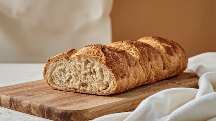 Freshly sliced artisan baguette