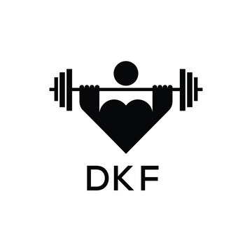 Minimalist DKF Logo with Dumbbell and Strong Arm Silhouette - Fitness Icon Design. DKF Letter Logo.
