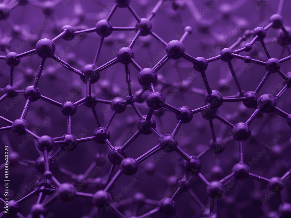 Poster stunning purple molecular structure with interconnected nodes for science and technology projects