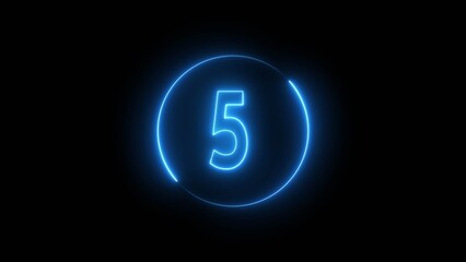 Glowing neon number. Neon counting number 5 text illustration.
