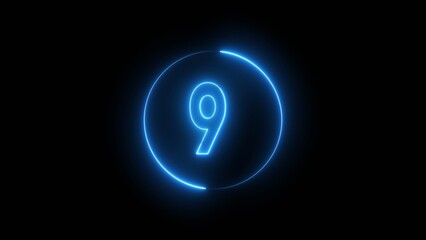 Glowing neon number. Neon counting number 9 text illustration.