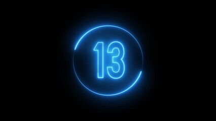 Glowing neon number. Neon counting number 13 text illustration.