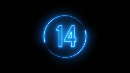 Glowing neon number. Neon counting number 14 text illustration.