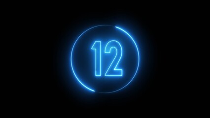 Glowing neon number. Neon counting number 12 text illustration.
