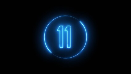 Glowing neon number. Neon counting number 11 text illustration.