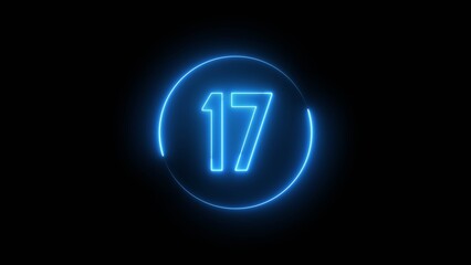 Glowing neon number. Neon counting number 17 text illustration.