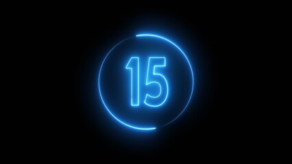 Glowing neon number. Neon counting number 15 text illustration.