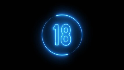 Glowing neon number. Neon counting number 18 text illustration.