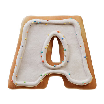 3D Font.Biscuit Donut Font Concept. Isometric Alphabet. Numbers And Letters. 3d rendering isolated on white background