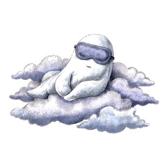 Ghost Relaxing on Fluffy Clouds Wearing Sunglasses in a Dreamy Sky Setting Perfect for Whimsical Illustrations
