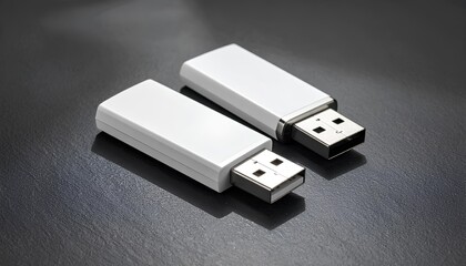 Two White Flash Drives On Gray Surface
