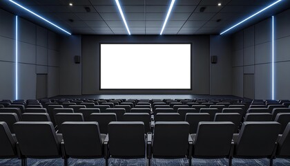 Fototapeta premium Empty Modern Movie Theater with Blank Screen, Blank Mockup