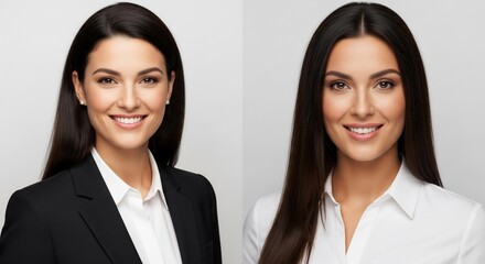 Two professional women in business attire, posed for headshots against a neutral backdrop.