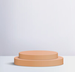 Two tier round podium in warm beige tones on a soft neutral background, ideal for product presentation or promotional display mockups.
