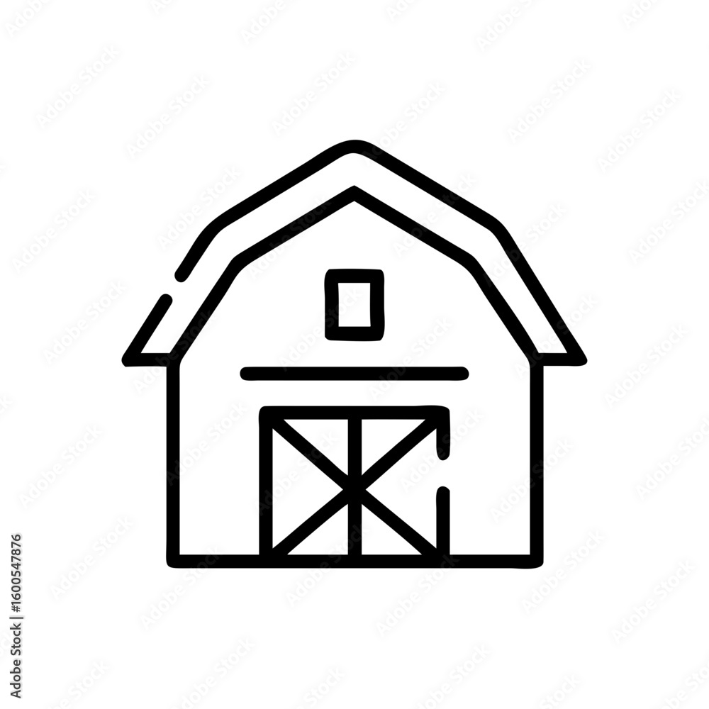 Poster outline drawing of a barn with a door and a window on a white background in a vector format image