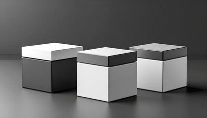 Obraz premium Three Blank Square Boxes Mockup Black White Gray