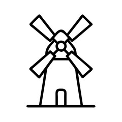 Illustration of a simple windmill with four blades in black outline on a white background design vector
