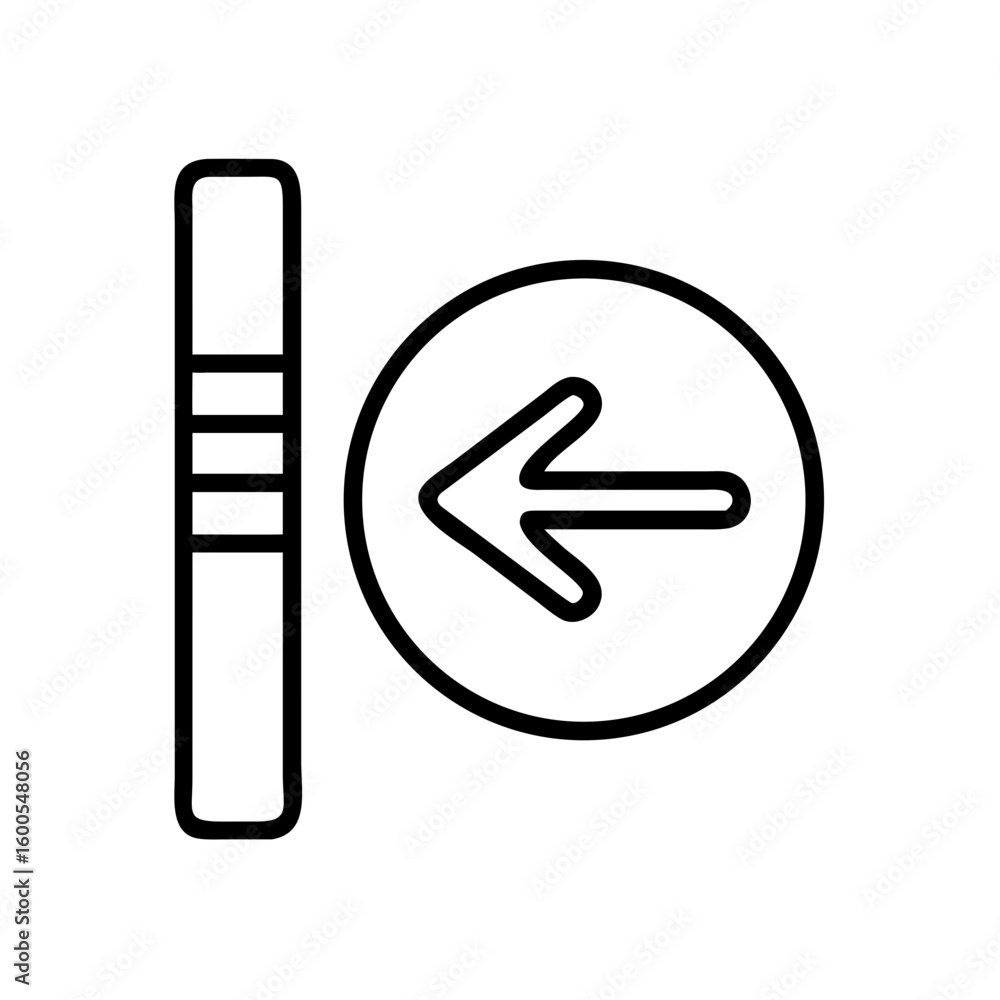 Poster iconic representation of a vertical bar with horizontal lines and a circular arrow pointing left des