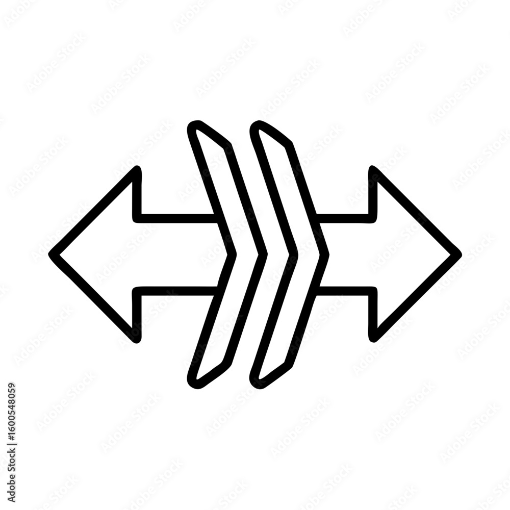 Poster outline drawing of two arrows pointing in opposite directions with double arrowheads design element