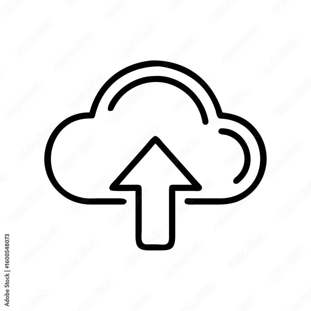 Poster outline of a cloud with an upward pointing arrow suggesting upload functionality and data transfer o