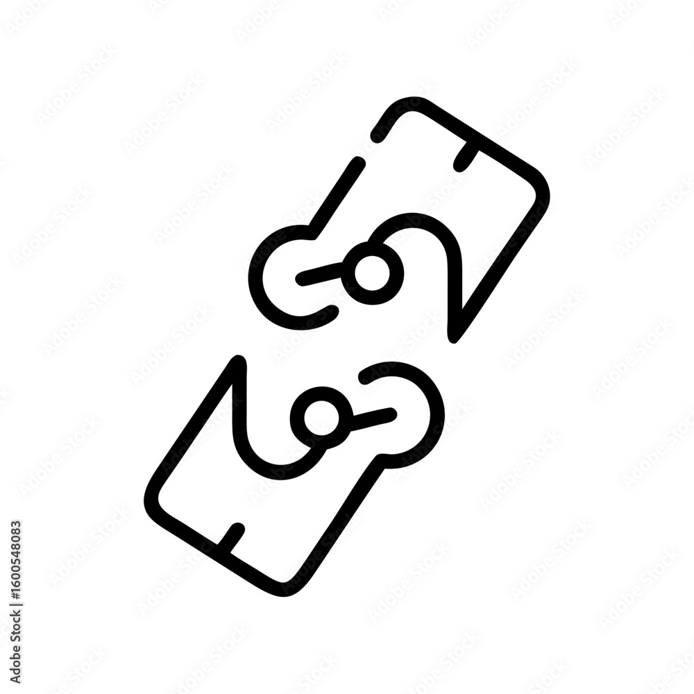 Poster two abstract shapes with rounded corners and circular elements in a minimalist black line drawing st