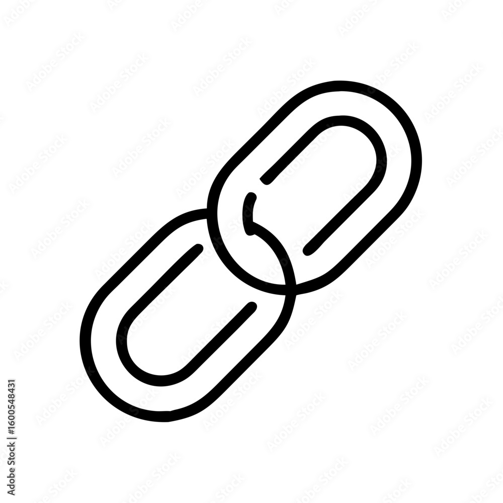 Poster a simple line drawing of two chain links connected together in a diagonal orientation on a white bac