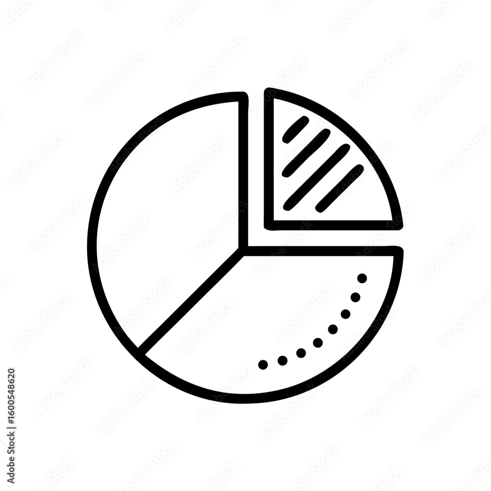 Poster outline pie chart with one striped segment and a section marked with dots indicating data points