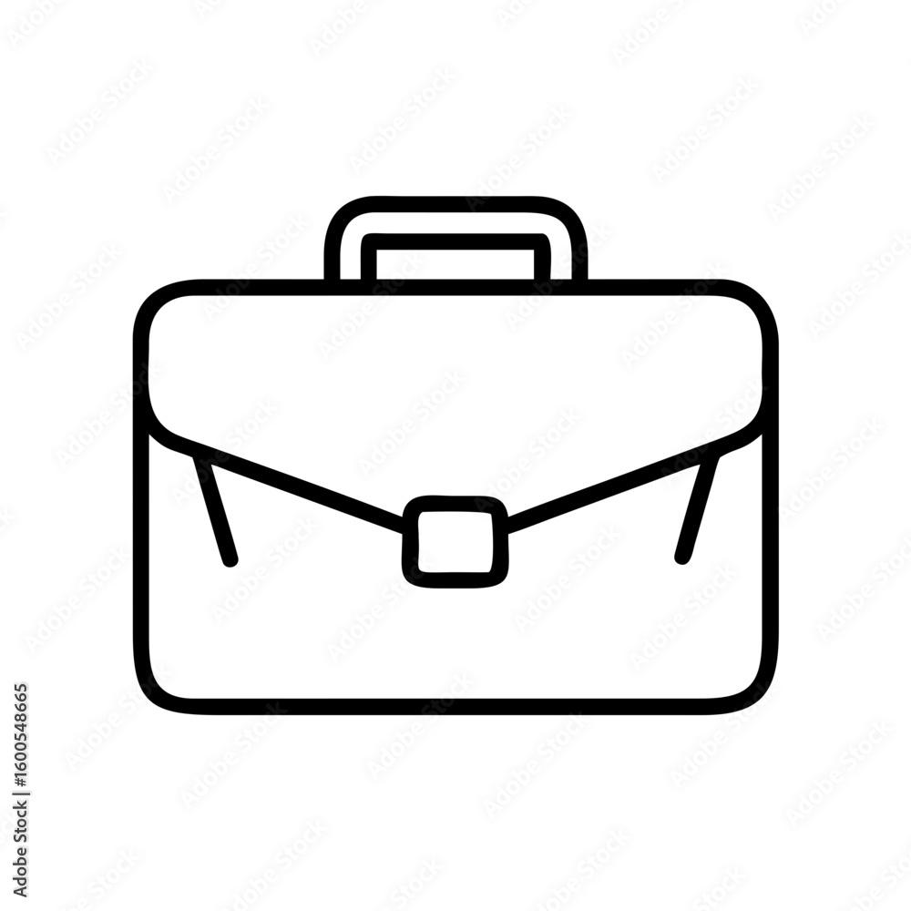 Poster outline style drawing of a black briefcase with a handle and a clasp on a white isolated background