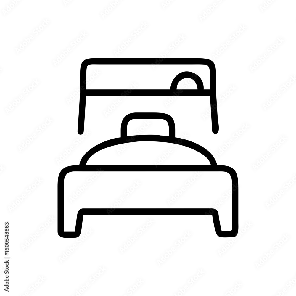 Poster simple line drawing of a bed with a headboard and bedside table in a minimalist style design element
