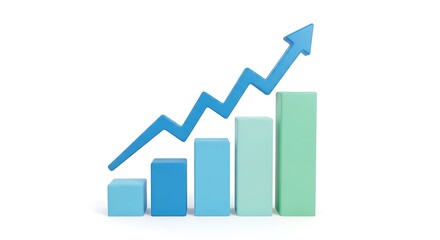 3d blue arrow graph showing upward trend with increasing bar chart segments
