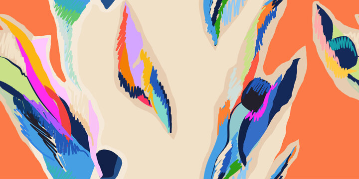 Exotic abstract dynamic pattern. Hand drawn tropical print. Fashionable unique template for design. 