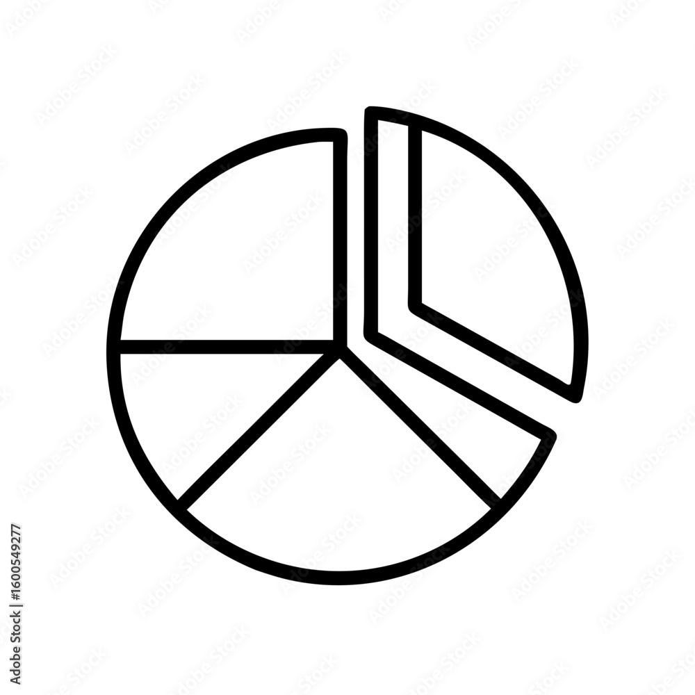 Poster a simple black and white pie chart with four segments and one segment slightly detached showing data