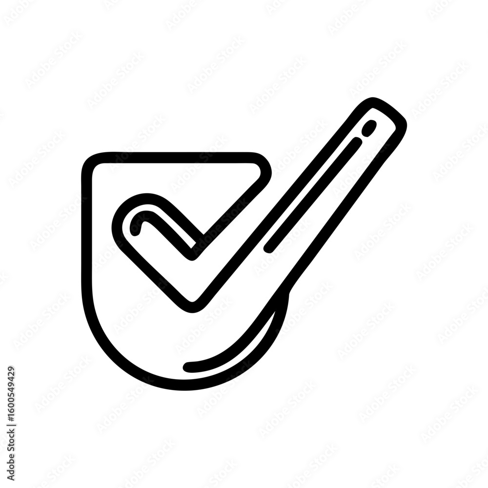 Poster outlined check mark inside a rounded square shape indicating a positive confirmation or validation p
