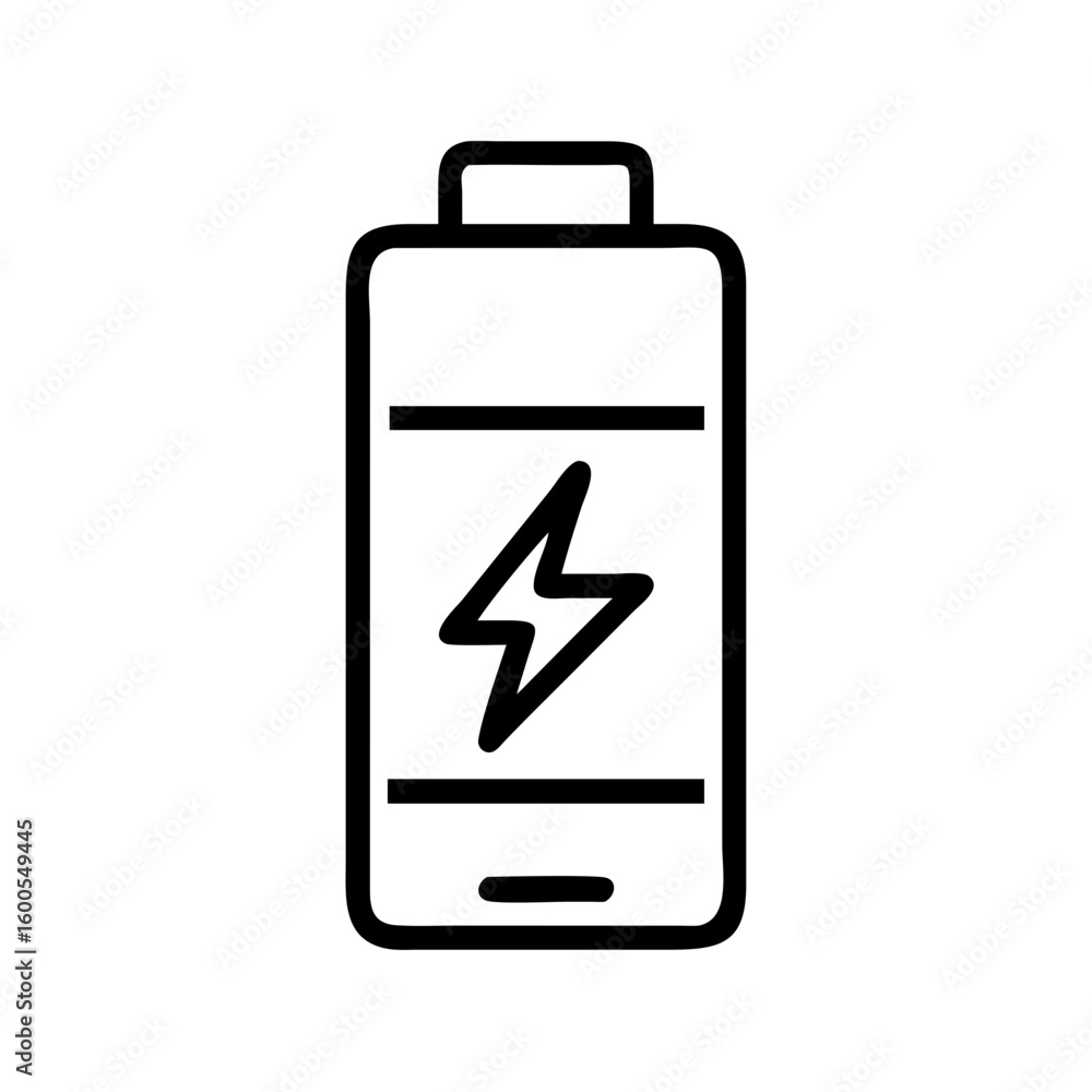 Poster illustration of a battery icon with a lightning bolt inside isolated on a white background in simple