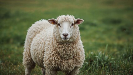 Fototapeta premium Eco-friendly animal farming idea with sheep grazing on lush pastures