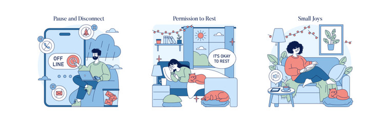Relaxation and Digital Detox Vector Illustration