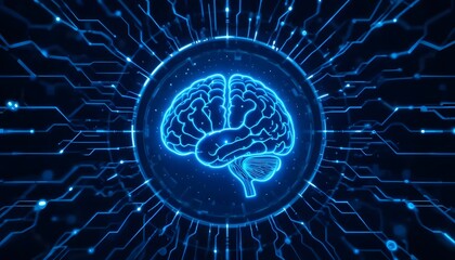 Futuristic brain circuit design glows for modern artificial intelligence technology concepts now, so cool