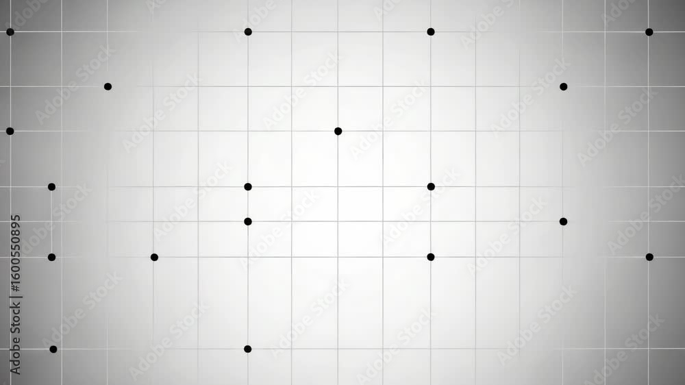 Poster scattered black dots form a pattern on a light grey grid background with a subtle gradient