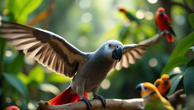 African grey parrot fighting for space