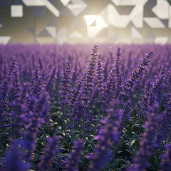 Serene Lavender Field in Gentle Breeze with Geometric Backdrop, 8K High Detail.